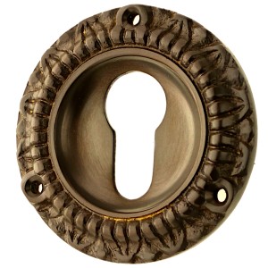 Schlüssellochrosette aus Messing Gründerzeit außergewöhnliche Form braun