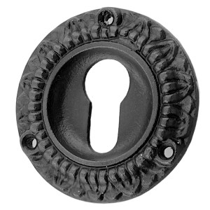 Schlüssellochrosette aus Gusseisen schwarz, authentisch, elegantes Design..