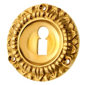 Schlüssellochrosette Gründerzeit aus Messing verziertes Muster matt gold