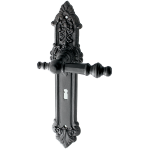 Klassische Langschildgarnitur Modell 'Schwerte IRB' aus Eisen mit Klinken für Zimmertüren, Gründerzeit | "Schwerte IRB"