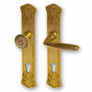 Antiker Türbeschlag für Haustüren mit Profilzylinder aus Messing, golden